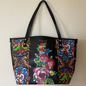 DSQUARED2 Black Floral Print Tote with Multicolor Accents